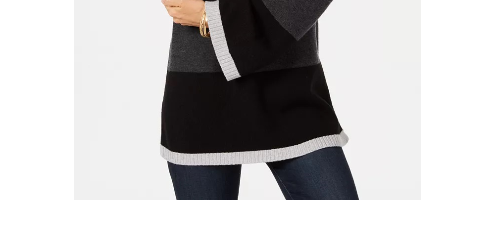 Suéter feminino Charter Club Colorblocked, preto, tamanho pequeno grande