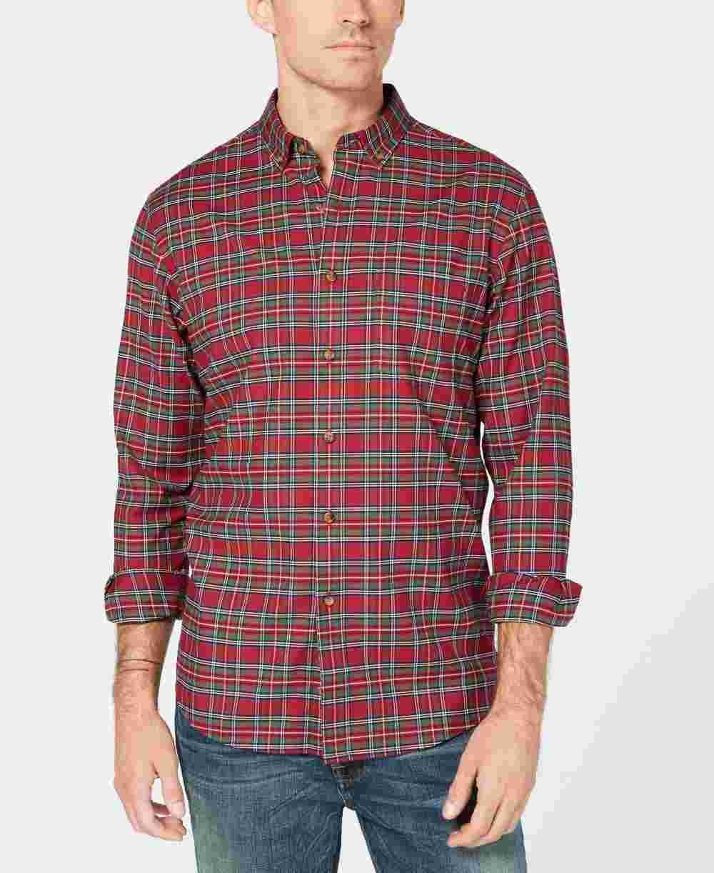 Camisa masculina Club Room Maxwell Tartan Performance com botões, vermelha, tamanho pequeno