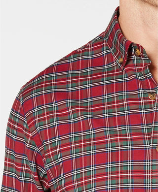 Club Room Men's Maxwell Tartan Plaid Shirt Red Size Medium