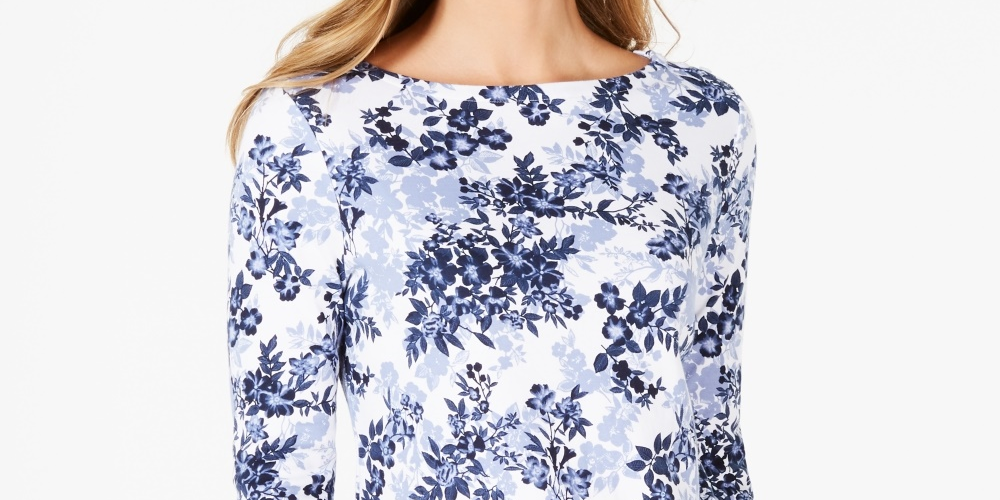 Charter Club Petite Pima Cotton Women's Top com estampa de botões e ombros, tamanho pequeno, branco
