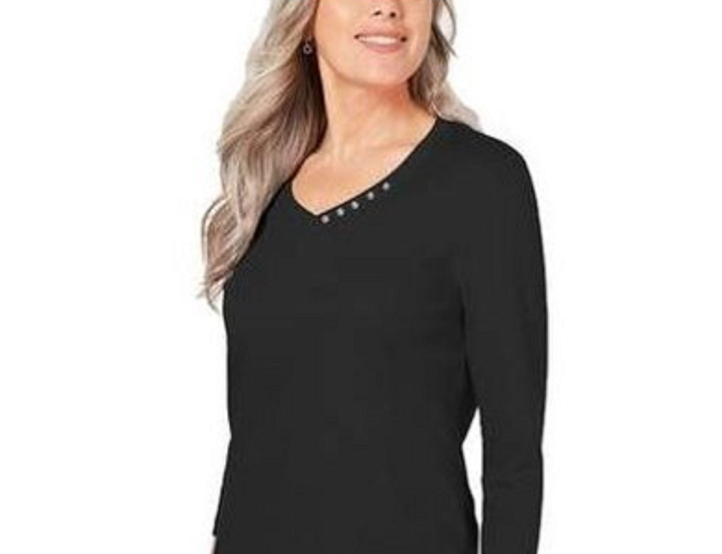 Blusa feminina Karen Scott de algodão com acabamento em botões, preta, tamanho pequeno