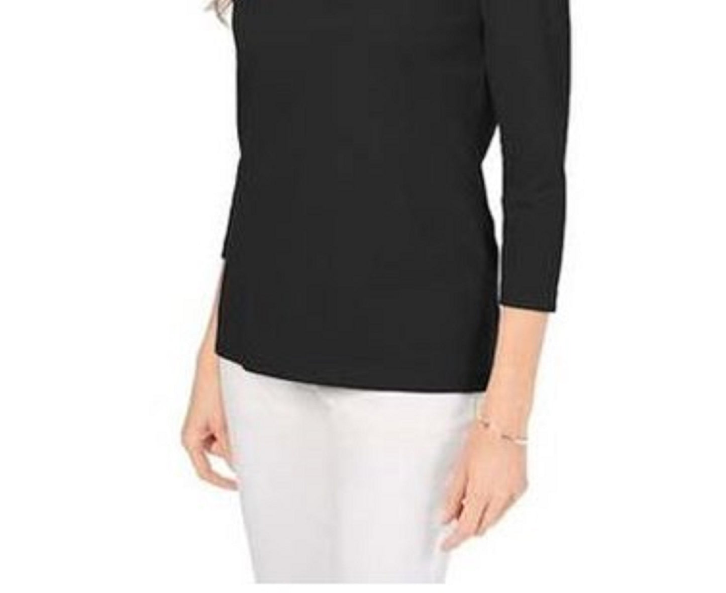 Blusa feminina Karen Scott de algodão com acabamento em botões, preta, tamanho pequeno