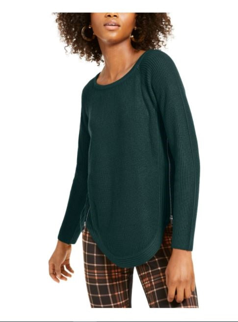 Blusa feminina estampada de manga comprida e decote redondo, tamanho médio, verde, da INC International Concepts