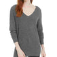 Blusa feminina Bar III Twist de manga comprida e decote em V, cinza, tamanho X-S