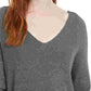 Blusa feminina Bar III Twist de manga comprida e decote em V, cinza, tamanho X-S