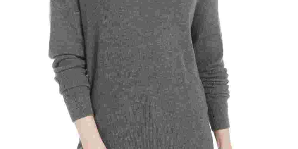 Blusa feminina Bar III Twist de manga comprida e decote em V, cinza, tamanho X-S