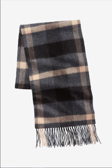 Cachecol retangular xadrez de caxemira masculino Club Room, cinza, tamanho regular