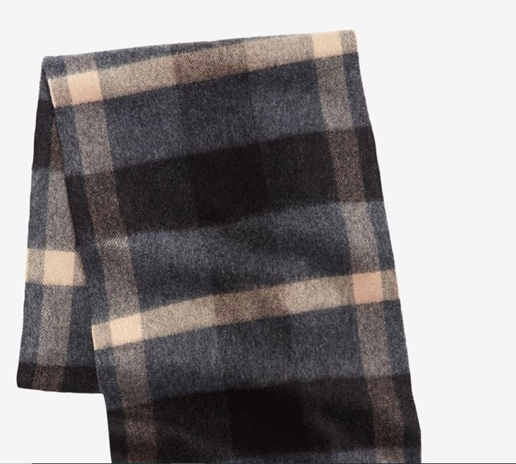 Cachecol retangular xadrez de caxemira masculino Club Room, cinza, tamanho regular