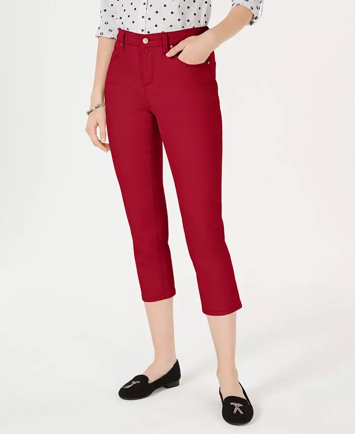 Calça jeans feminina Charter Club Tummy-Control Bristol Capri vermelha tamanho 2 Petite