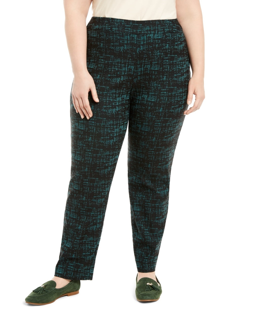 Calça feminina jacquard pull-on JM Collection, verde, tamanho 28W