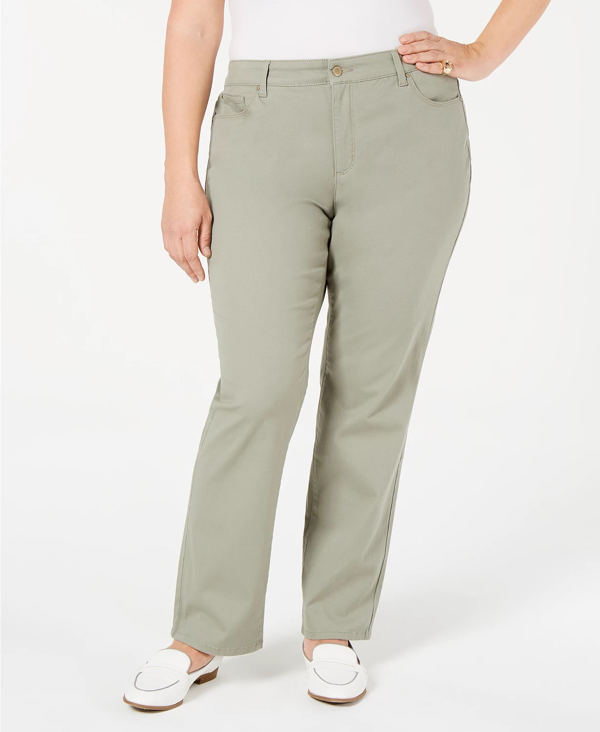 Calça feminina Charter Club Plus Twill Lexington verde tamanho 14W