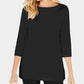 Karen Scott Blusa de malha feminina de algodão com gola canoa e manga 3/4, preta, tamanho pequeno
