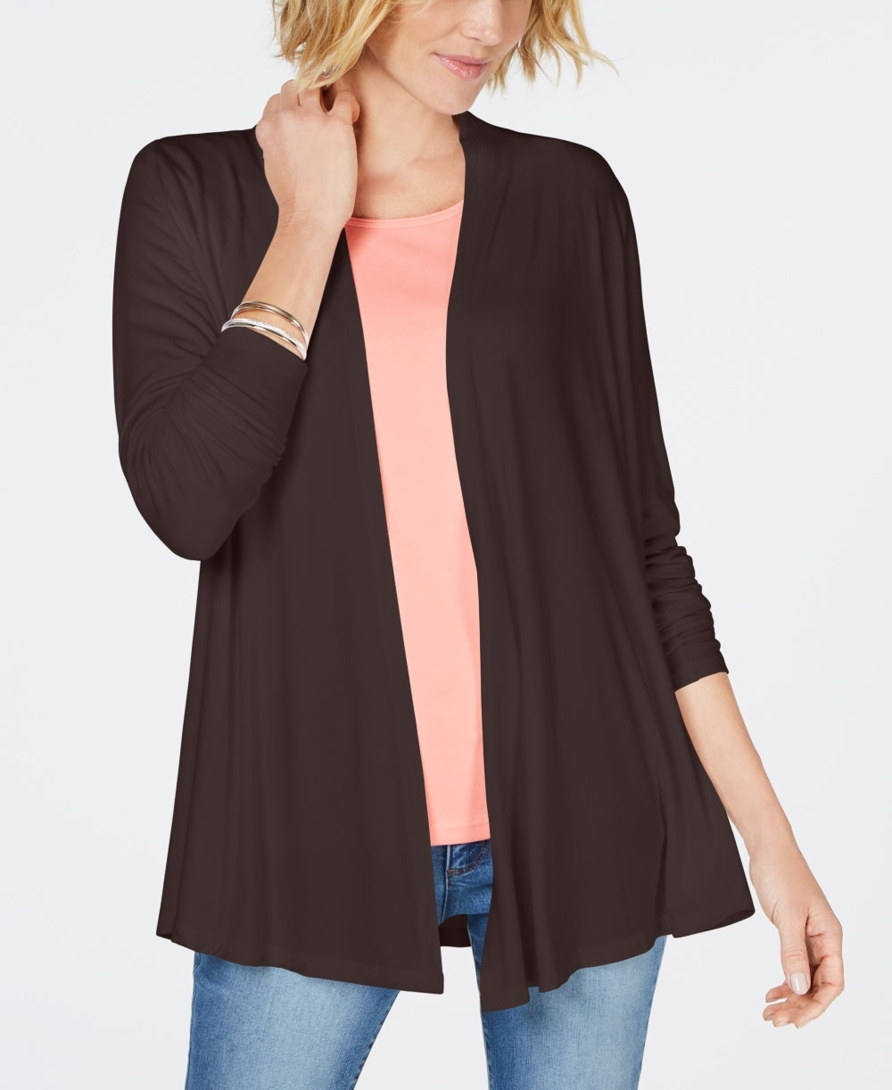 Karen Scott Cardigan Feminino Petite OpenFront Marrom Tamanho Grande