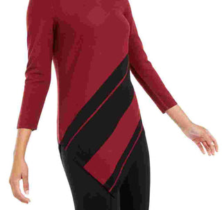 Alfani Suéter túnica assimétrico canelado feminino, vinho, tamanho extragrande