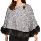 Poncho feminino com acabamento em pele sintética JM Collection, preto, tamanho pequeno e pequeno