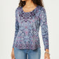 Blusa feminina de algodão com estampa floral estilo &amp; co, azul, tamanho extrapequeno