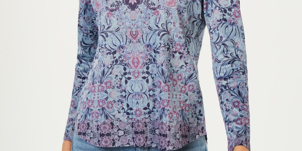 Blusa feminina de algodão com estampa floral estilo &amp; co, azul, tamanho extrapequeno