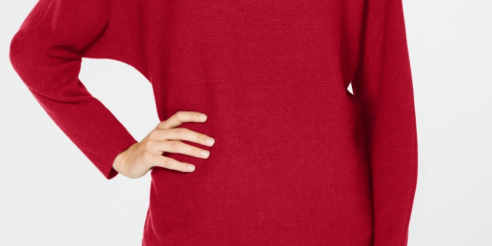 Suéter feminino de malha canelada com manga dolman da INC International Concepts, vermelho escuro, tamanho médio