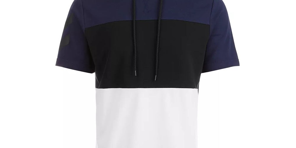 ID Ideology Moletom com capuz masculino de manga curta com blocos de cores, azul, tamanho 3 extra grande