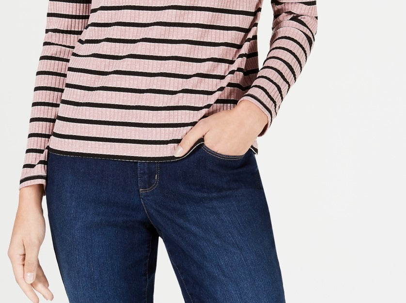 Charter Club Feminino Listrado Canelado Gola Alta Rosa Tamanho X-S