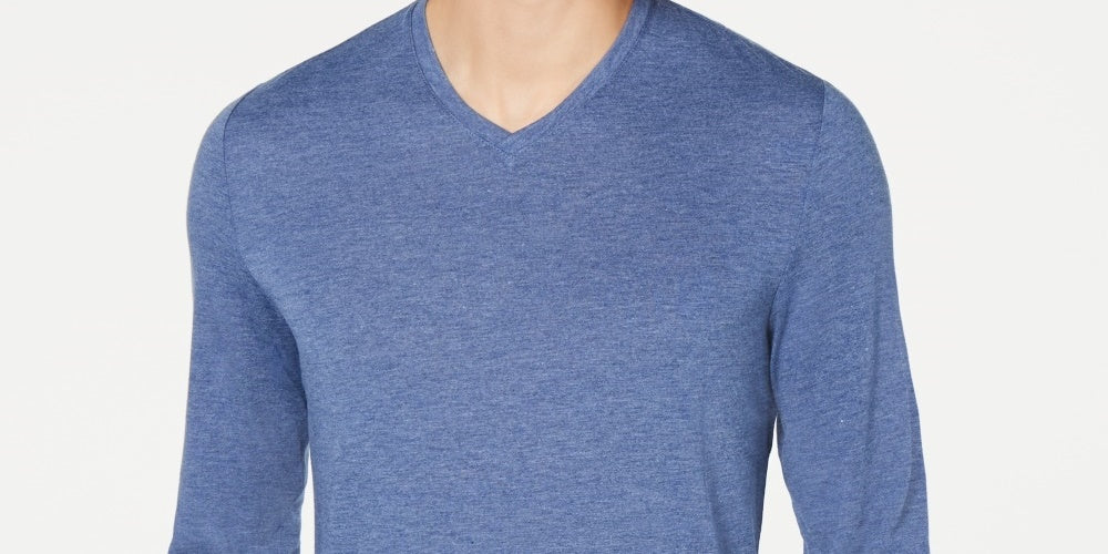 Camiseta masculina Alfani com decote em V, azul, tamanho extragrande