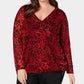 Blusa feminina INC International Concepts com sobrepeliz e estampa de pergaminho transparente, ilusão, vermelha, tamanho 0X