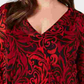 Blusa feminina INC International Concepts com sobrepeliz e estampa de pergaminho transparente, ilusão, vermelha, tamanho 0X