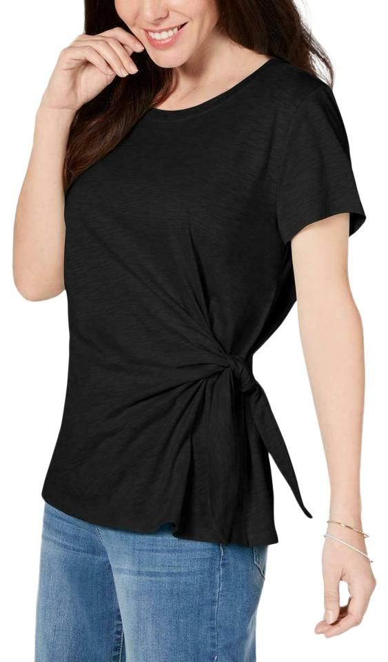 Top feminino com amarração lateral Style &amp; Co, preto, tamanho grande