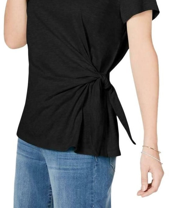 Top feminino com amarração lateral Style &amp; Co, preto, tamanho grande