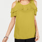 Blusa feminina com babados e ombros de fora, verde, tamanho médio, da coleção JM