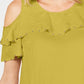 Blusa feminina com babados e ombros de fora, verde, tamanho médio, da coleção JM