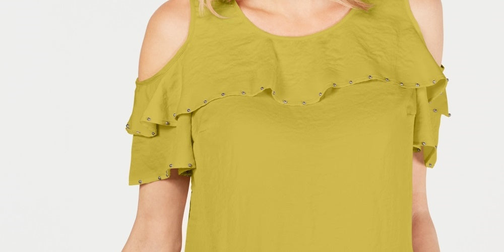 Blusa feminina com babados e ombros de fora, verde, tamanho médio, da coleção JM