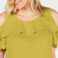 JM Collection Top feminino com babados e ombros de fora, verde, tamanho XX-G