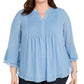 Charter Club Blusa feminina texturizada com babados duplos, azul, tamanho médio