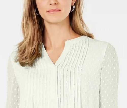 Charter Club Blusa feminina texturizada com babados duplos, branca, tamanho médio