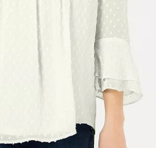 Charter Club Blusa feminina texturizada com babados duplos, branca, tamanho médio