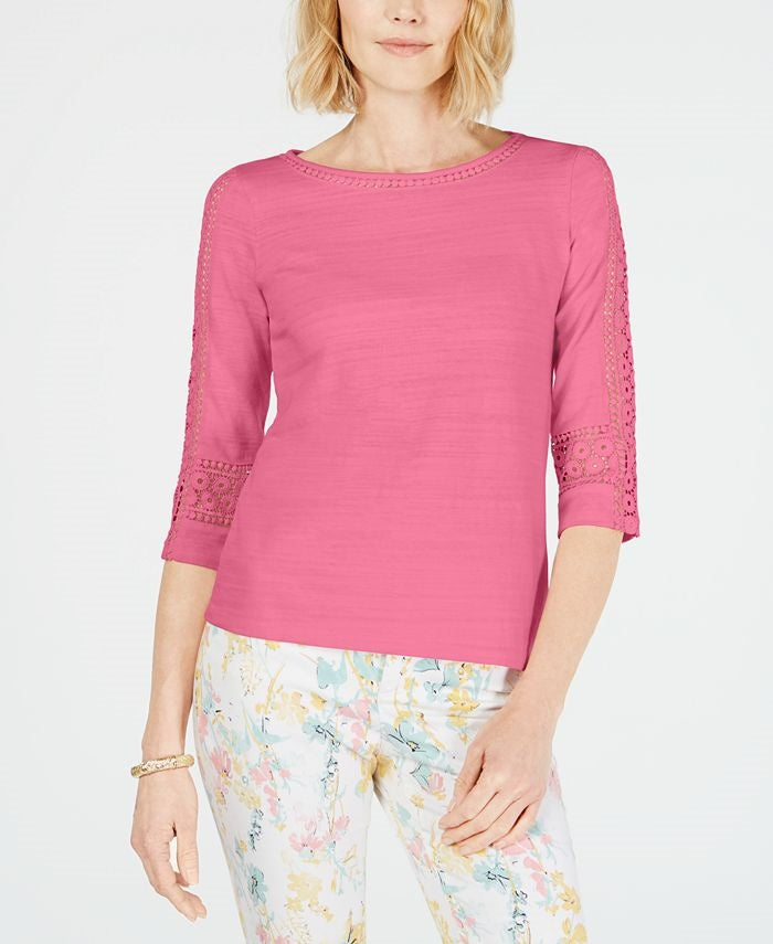 Top feminino de crochê com detalhes, rosa, tamanho XX-G