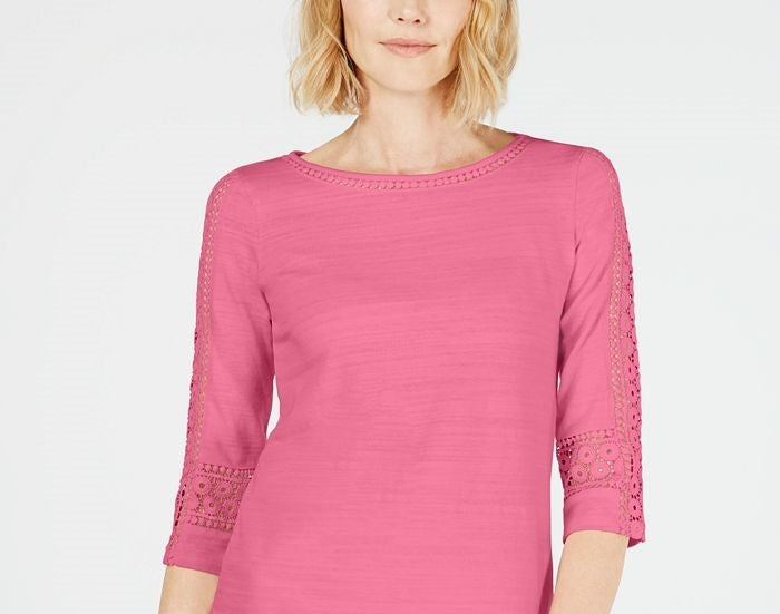 Top feminino de crochê com detalhes, rosa, tamanho XX-G