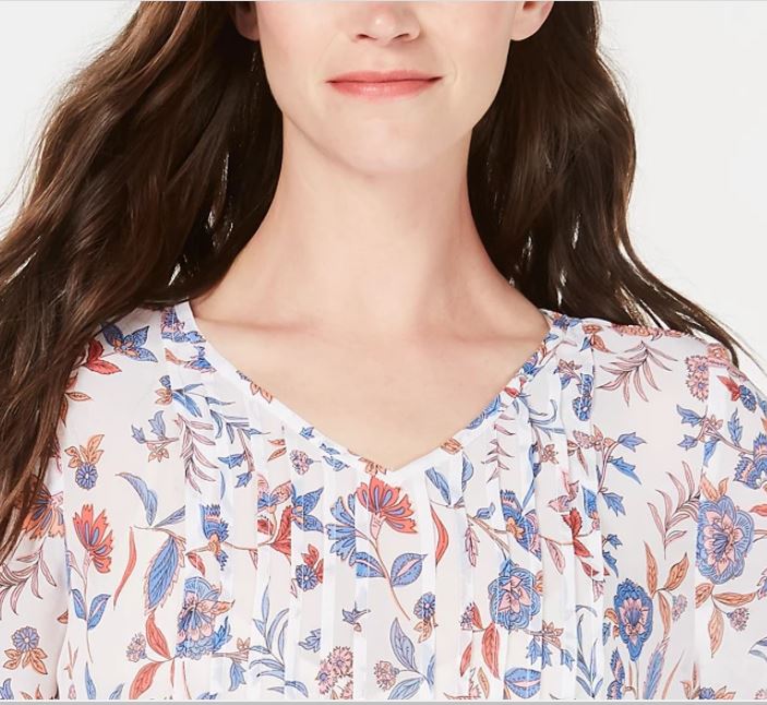 Top feminino com estampa de cachecol retrô e pregas estilo &amp; co, azul marinho, tamanho médio