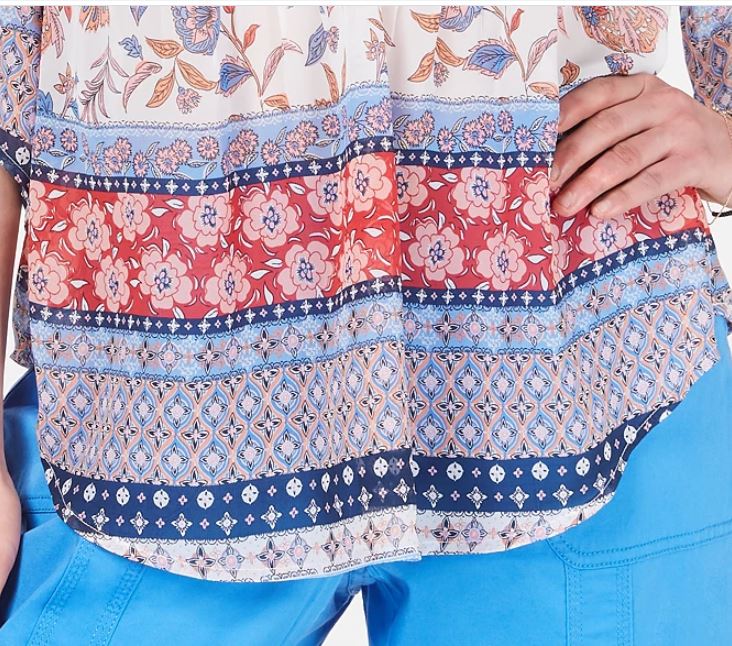 Top feminino com estampa de cachecol retrô e pregas estilo &amp; co, azul marinho, tamanho médio