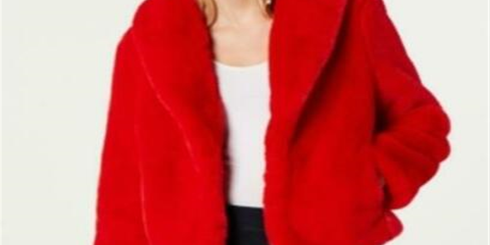 INC International Concepts Casaco de pele sintética feminino vermelho tamanho médio