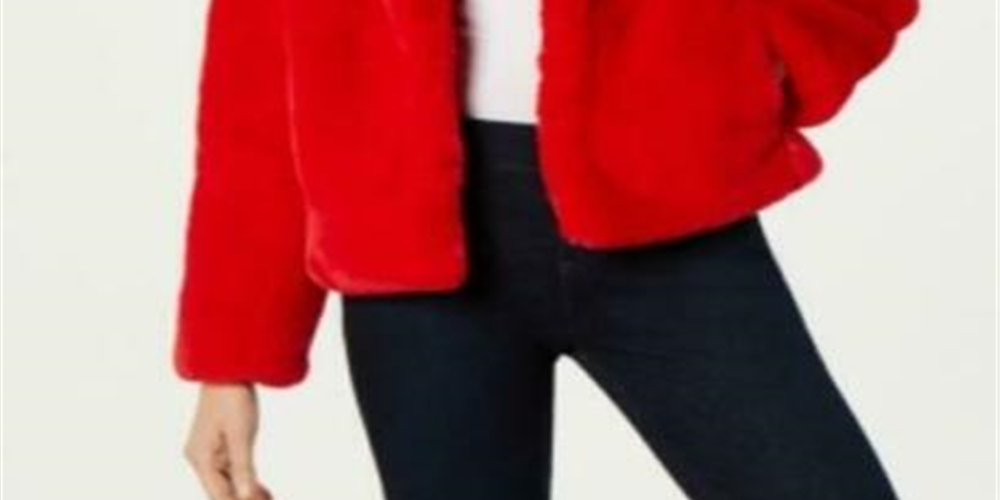 INC International Concepts Casaco de pele sintética feminino vermelho tamanho médio