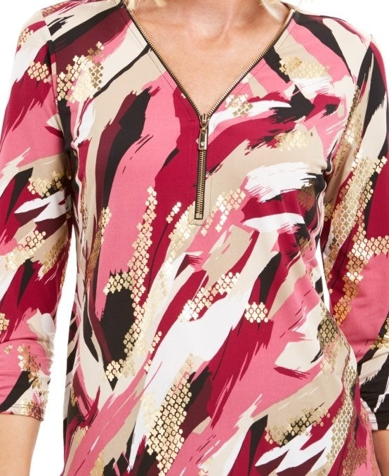 Blusa feminina com estampa de zíper JM Collection, roxa, tamanho pequeno