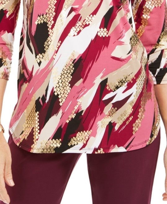 Blusa feminina com estampa de zíper JM Collection, roxa, tamanho pequeno