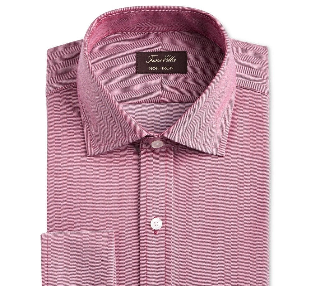 Camisa social masculina Tasso Elba Classic/Regular Fit, sem passar, de algodão Supima, com punho francês, lisa, espinha de peixe, vermelha, tamanho 34-35