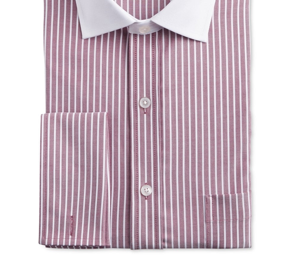 Camisa social masculina Tasso Elba Classic/Regular Fit, sem passar, de algodão Supima, com listras e punho francês, vermelha, tamanho 34-35