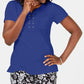Karen Scott Blusa feminina de algodão com amarração no pescoço, azul, tamanho médio