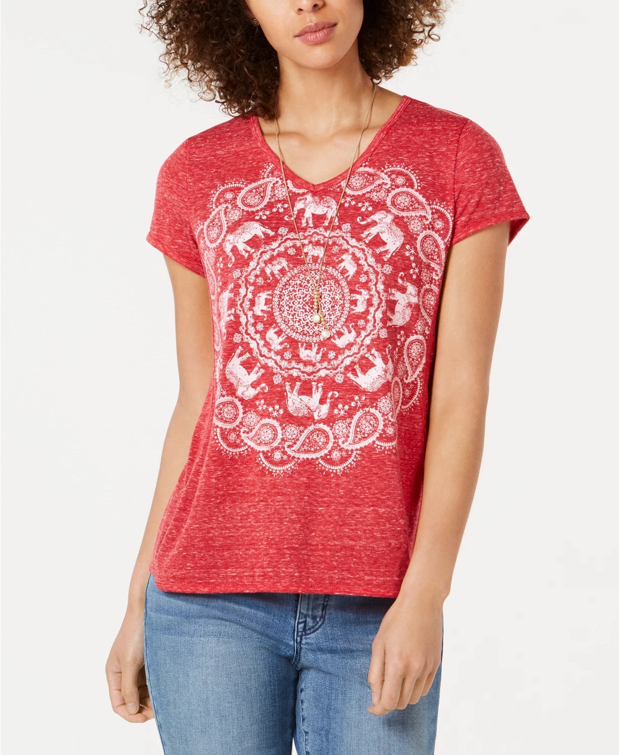 Camiseta feminina gráfica Style &amp; Co vermelha tamanho pequeno