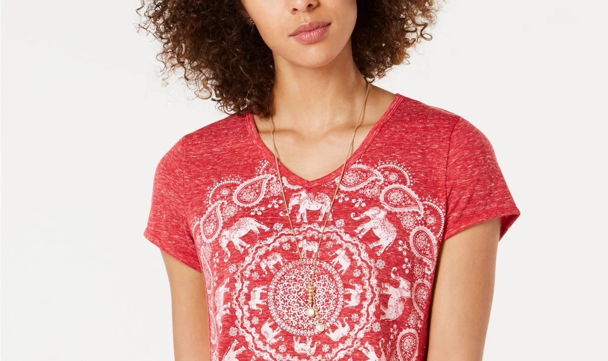 Camiseta feminina gráfica Style &amp; Co vermelha tamanho pequeno