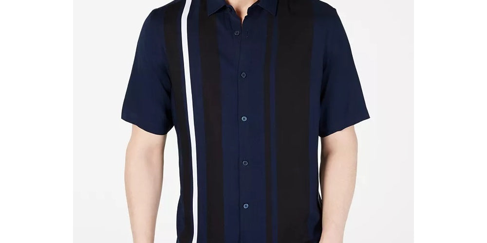 Camisa listrada estilo bowler masculina Alfani, tamanho XXX-G, azul-marinho